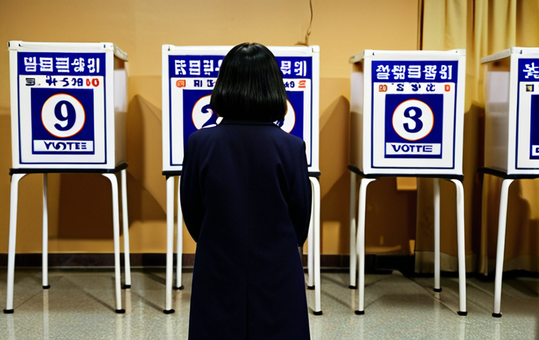 **

A shadowy figure representing Shincheonji subtly manipulating voting ballots in a polling station. Emphasize the clandestine nature of the activity. The background should show concerned citizens unaware of the manipulation, hinting at the undermining of democratic processes. Consider adding elements like obscured faces and subtle symbolism related to Shincheonji.

**