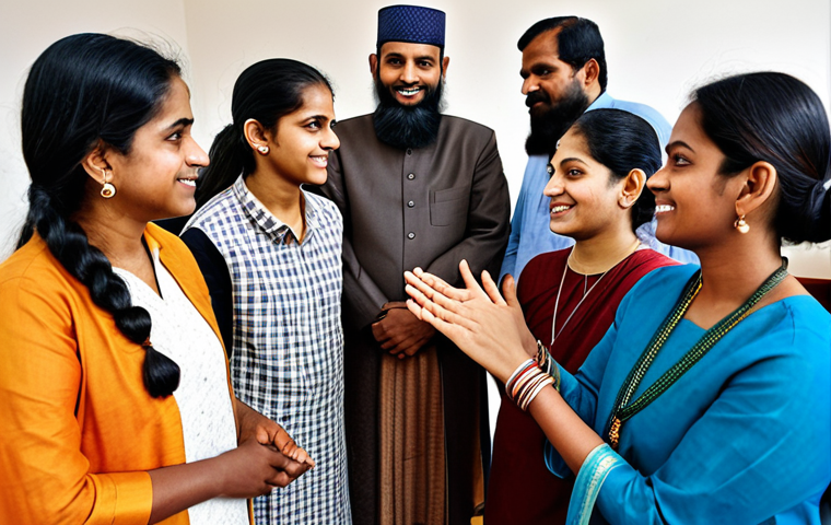 **

"A diverse group of Indian people, fully clothed in modest traditional attire, participating in a peaceful interfaith dialogue, promoting religious harmony and mutual respect, in a community center with diverse religious symbols, safe for work, appropriate content, family-friendly, professional photography, perfect anatomy, natural proportions, well-formed hands, proper finger count, bright and vibrant colors, showcasing unity in diversity."

**