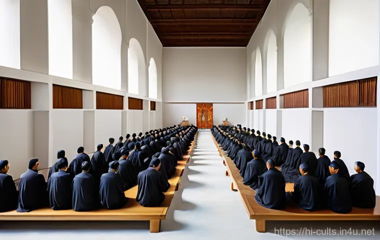 신천지의 조직 구조 - "A warmly lit, inviting study room where diverse adults gather around a large table, listening inten...
