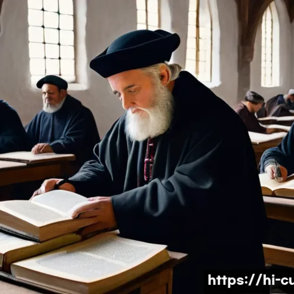 개신교의 세계 선교 역사 - **Prompt:** A historically accurate illustration of a 16th-century European setting. In the foregrou...