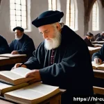 개신교의 세계 선교 역사 - **Prompt:** A historically accurate illustration of a 16th-century European setting. In the foregrou...