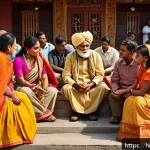 Home 19 사이비 종교의 경제 체계 - A detailed scene depicting a diverse Indian community gathering in a traditional setting, where peop...